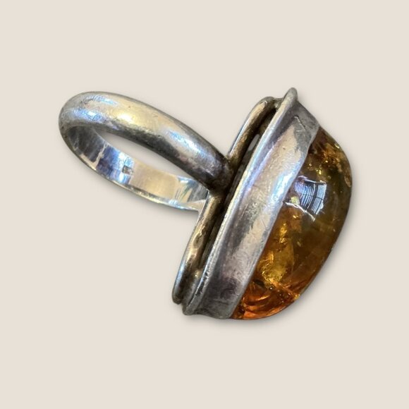 Vintage Estate Amber & Sterling Silver Statement Ring - Picture 8 of 10